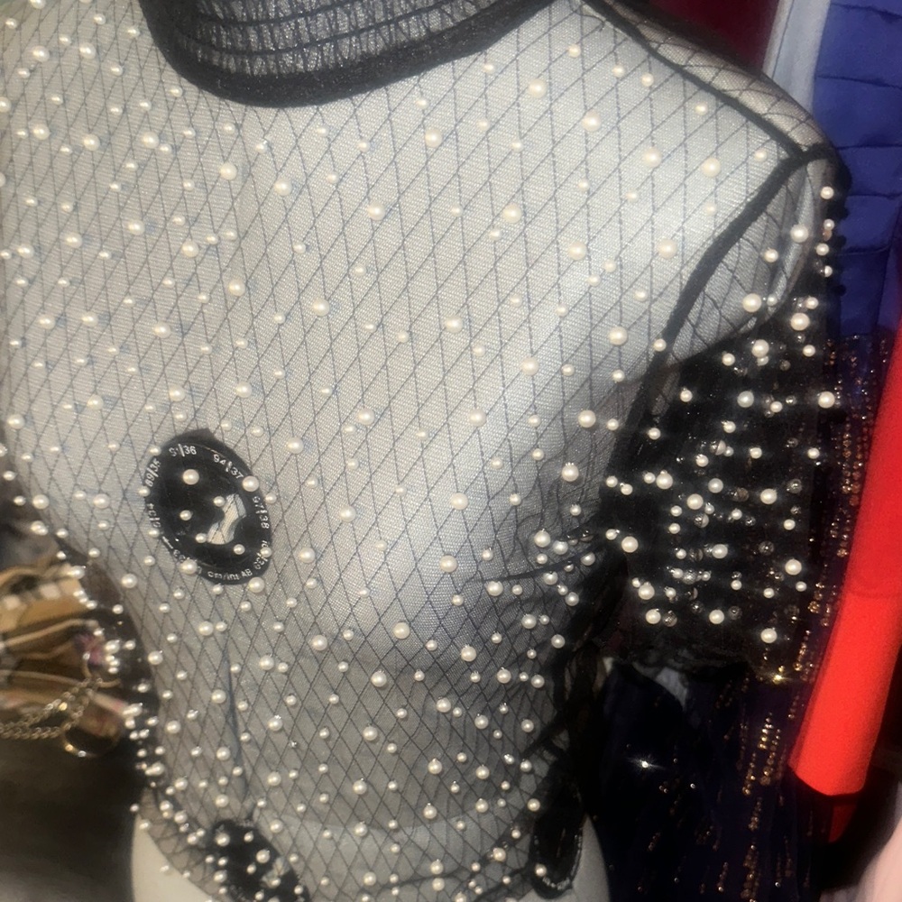 Forever 21 Black Sheer Pearl Crop Top - Picture 2 of 5